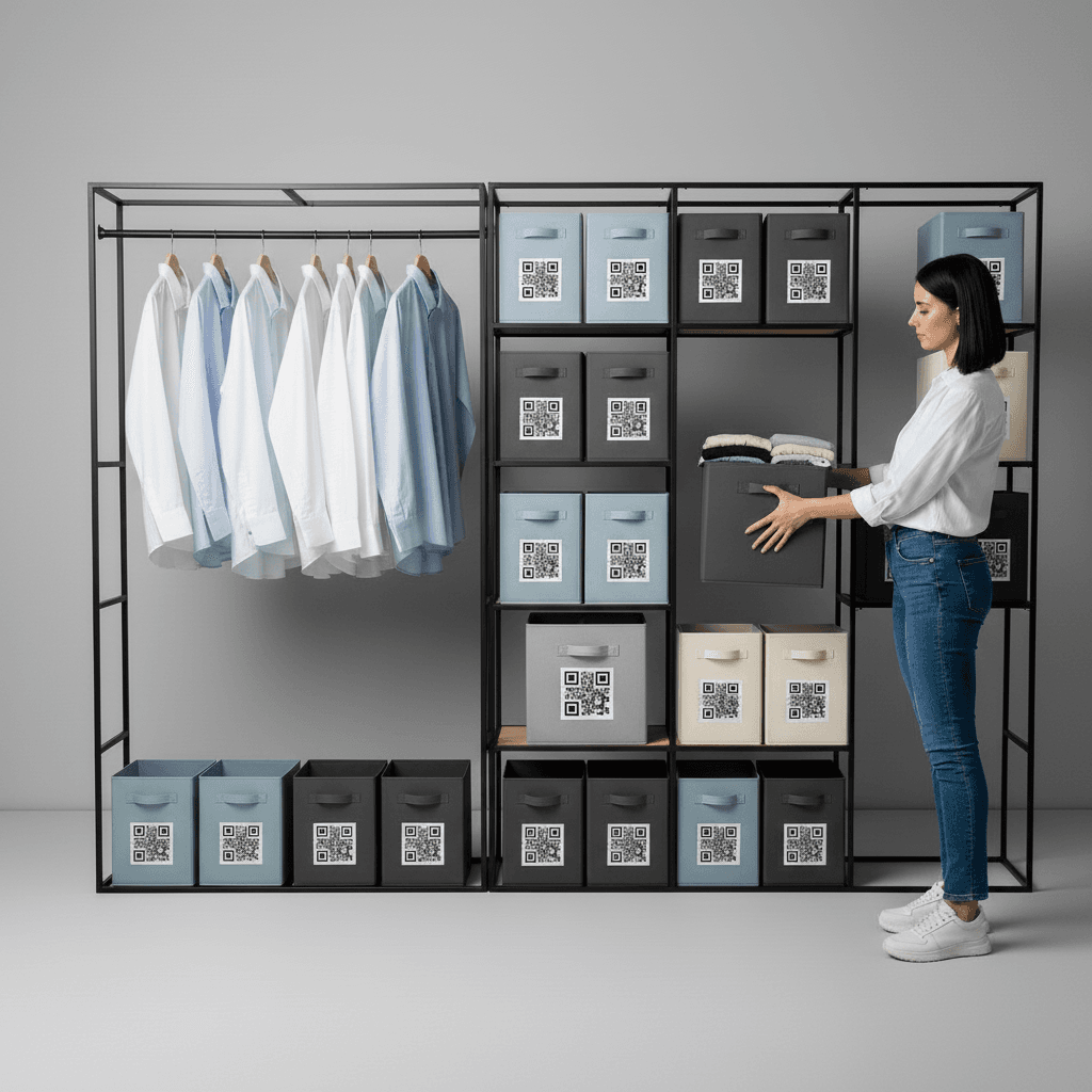 Вещи на вешалках в шкафу